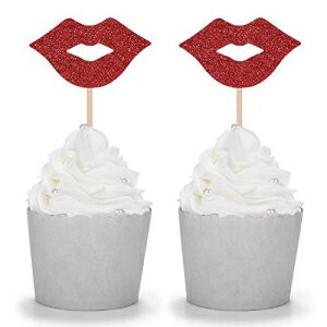 LightAParty 24 Red Lip Cupcake Toppers Bachelorette Party Picks Hen Night Bridal Shower Decorations