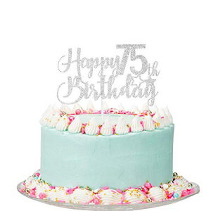 シルバーグリッターハッピー75歳の誕生日ケーキトッパー-75歳の誕生日ケーキトッパー、75歳の誕生日パーティーの装飾 Paroke & Bubble Silver Glitter Happy 75th Birthday Cake Topper - 75th Birthday Cake Topper, 75th Birthday Party Decoration