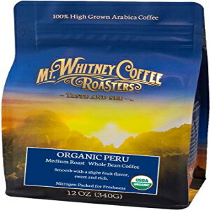 マウントホイットニーコーヒーロースターズオーガニックペルー、ミディアムロースト全粒コーヒー、12オンス (340 g) Mt. Whitney Coffee Roasters Organic Peru, Medium Roast Whole Bean Coffee, 12 oz (340 g)