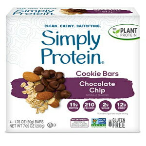 SimplyProtein Cookie Bars. Clean and Light Crispy Bars with Plant Based Protein. (Chocolate Chip, 8 Pack)