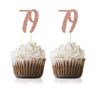 MAGJUCHE Rose Gold 79th Birthday Cupcake Topper, 24-Pack Number 79 Glitter Happy Birthday Party Cupcake Toppers, Decorations