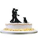 VYVw̃VGbg̃EFfBO P[L gbp[ƌ̃ybg Bride and Groom Silhouette Wedding Cake Topper with Dog Pet