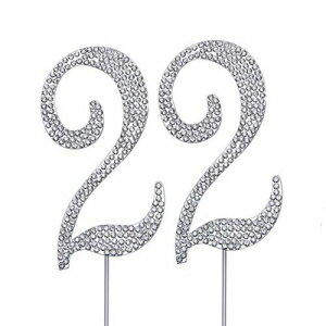 MAGJUCHE シルバー 22 インチ クリスタルケーキトッパー 数字 22 ラインストーン 22 歳の誕生日ケーキトッパー 男の子または女の子の誕生日または 22 周年記念パーティーデコレーションサプライ MAGJUCHE Silver 22" Crystal Cake Topper, Number 22