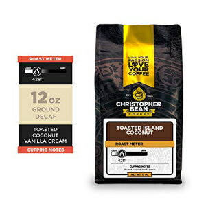 Christopher Bean Coffee - トーストアイランドココナッツフレーバーコーヒー、(デカフェグラウンド) 100% アラビカ、砂糖不使用、脂肪不使用、非遺伝子組み換え香料使用、デカフェグラウンドコーヒー 12 オンスバッグ Christopher Bean Coffee - Toasted I