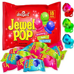 ジュエルポップリング型ロリポップキャンディ| 20カウント個別包装|各種フレーバー Dee Best Jewel Pop Individually Wrapped Variety Party Pack – 18 Count Ring Candy Lollipop Suckers Assorted Flavors