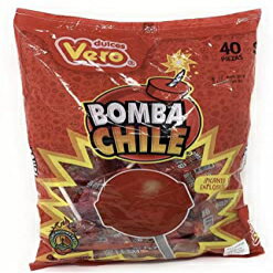 LVJ LfB x |bv {o ` Xgx[`pE_[tBO 40 Mexican Candy Vero Lollipop Bomba Chile Strawberry Flavored & Chile Powder Filling 40 Pieces