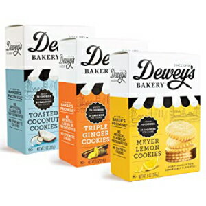 Dewey's Bakery マイヤー レモン、トリプル ジンジャー、トースト ココナッツ モラビア クッキー 薄い バラエティ パック | 人工香料、合成着色料、保存料は不使用 | 母の日のギフト | 9オンス(3個パック) Dewey's Bakery Meyer Lemon, Triple