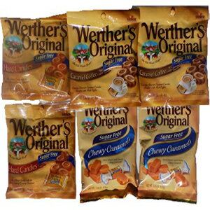 バンドル（6アイテム） ウェルテルオリジナル 無糖バラエティパック（オリジナル/キャラメルコーヒー/もちもちキャラメル） Bundle (6 Items) Werther's Original Sugar Free Variety Pack (Original/Caramel Coffee/Chewy Caramels)