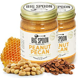 Big Spoon Roasters Keto Peanut Pecan Butter with Organic Wildflower Honey & Sea Salt - 生はちみつ低糖ピーナッツバター - ピーカンナッツ入りクリーミーピーナッツバター - パームフリー、天然ピーナッツバター - 26 オンス Big Spoon Roast