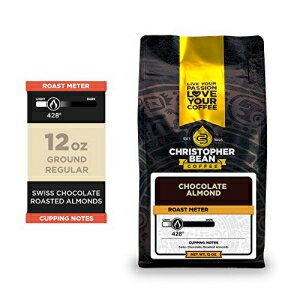 チョコレートアーモンドフレーバーコーヒー、(レギュラーグラウンド) 100% アラビカ、砂糖不使用、脂肪不使用、非遺伝子組み換え香料使用、レギュラーグラウンドコーヒー 12 オンスバッグ – クリストファービーンコーヒー Chocolate Almond Flavored Coffee,