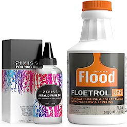 GrandProducts Art Bundles Floetrol Pouring Medium for Acrylic Paint | Flood Flotrol Additive | Pixiss Acrylic Pouring Oil for Creating Cells Perfect Flow 100% Pure High Grade Silicone (100ml/3.3-Ounce)