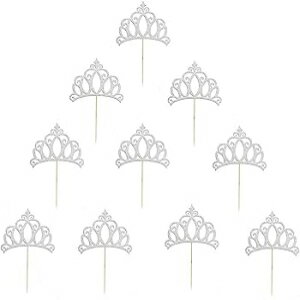 JANOU ティアラ シルバーグリッターケーキトッパー カップケーキピック クラウンケーキデコレーション 結婚式 誕生日 ベビーシャワー パーティーパック 20個 JANOU Tiara Silver Glitter Cake Topper Cupcake Picks Crown Cake Decoration for Wedding