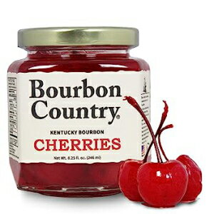 バーボンカントリーチェリー | カクテルやデザート用のプレミアムチェリー| 巨大なマラスキーノチェリー | オールドファッション、アイスクリームなど用の茎付きチェリー (8.25 オンス) Bourbon Country Cherries | Premium Cherries for Cocktails an