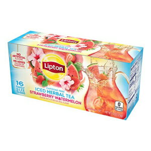 リプトン ファミリー ハーバル アイス ティーバッグ、ストロベリー スイカ、16 個 Lipton Family Herbal Iced Tea Bags, Strawberry Watermelon, 16 count