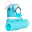 Valourgo 折りたたみ式ウォーターボトル シリコン製折りたたみ式漏れ防止バルブ付き BPA フリー アクアブルー 21 オンス Valourgo Collapsible Water Bottle, Silicone Foldable with Leak Proof Valve BPA Free, Aqua Blue, 21 oz.