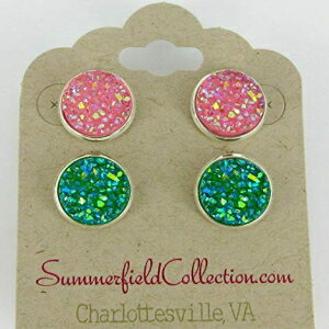 ǥ奪åɥԥСȡԥ󥯤ȥ꡼ABեɥ른ȡ12mmå Summerfield Collection Duo Stud Earrings Silver-tone Pink and Green AB Faux Druzy Stone 12mm Set