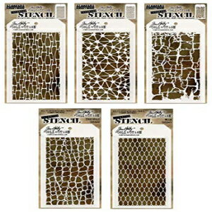 Tim Holtz ミックスメディア レイヤード ステンシル 5 枚セット | セル、メッシュ、オーガニック、朽ちた、ワニのデザイン | ウェブサイト アート、カード作成、ジャーナリング、スクラップブッキング用のテンプレート | by スタンパーズ・アノニマス 5 T