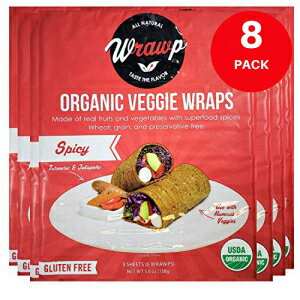 WrawP Organic Veggie Wraps - SPICY (8 pack) SHELF STABLE, All Natural, Gluten Free, Paleo, Raw Vegan. Perfect…