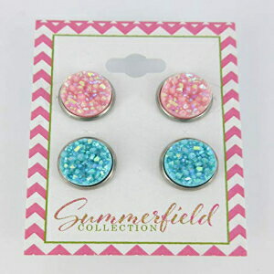 ǥ奪åɥԥƥ쥹ԥ󥯤ȥ֥롼ABեɥ른ȡ12mmå Summerfield Collection Duo Stud Earrings Stainless Steel Pink and Blue AB Faux Druzy Stone 12mm Set