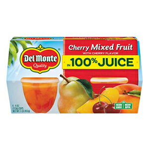 Del Monte チェリー ミックス フルーツ スナック カップ 100% ジュース、4オンス、4カップ (6個パック) Del Monte Cherry Mixed Fruit Snack Cups in 100% Juice, 4-Ounce, 4 Cups (Pack of 6)