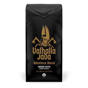 Death Wish Coffee Valhalla Java Dark Roast Grounds 12オンス 余分なカフェイン アラビカ種ロブスタ豆の大胆で強烈なブレンド USDAオーガニックグラウンドコーヒー 朝活力を強力なコーヒー Death Wish Coffee Valhalla Java Dark Roast Grounds, 12