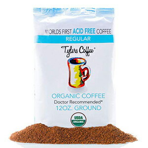 Tyler's 無酸オーガニックグラウンドコーヒー - 100% アラビカ豆フルフレーバー - 中性 pH - 苦い後味なし - 消化に優しく、酸逆流を軽減 - 歯のエナメル質を保護 - 酸性ダイエット用 - 12 オンス Tyler’s No Acid Organic Ground Coffee - 100