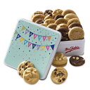 ミセス フィールズ - 誕生日速報 ミニクッキー缶 5種類のシグネチャーフレーバーのニブラー一口サイズクッキー24個詰め合わせ (24個) Mrs. Fields - Birthday Bulletin Mini Cookie Tin, Assorted with 24 Nibblers Bite-Sized Cookies in our 5