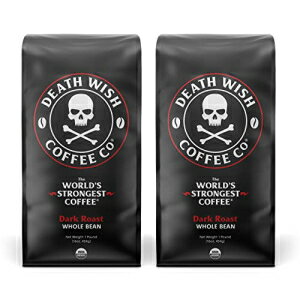 Death Wish Coffee 全豆ダークロースト - カフェインたっぷり - 米国オーガニックコーヒー豆バンドル/バルク - フェアトレードアラビカ&ロブスタコーヒー - 本物のダークローストコーヒー豆 (16オンス、2パック) Death Wish Coffee Whole Bean Dark Ro