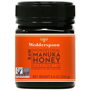 Wedderspoon Raw プレミアムマヌカハニー KFactor 16、8.8 オンス、殺菌されていない、本物のニュージーランド産蜂蜜、多機能、非遺伝子組み換えスーパーフード Wedderspoon Raw Premium Manuka Honey KFactor 16, 8.8 Oz, Unpasteurized, Genuine New