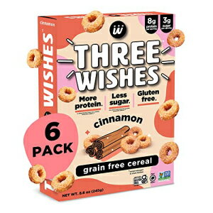 シリアル Three Wishes の植物ベースのビーガン朝食シリアル - シナモン、6 パック - より多くのタンパク質とより少ない砂糖のスナック - グルテンフリー、穀物フリー - 非遺伝子組み換え Plant-Based and Vegan Breakfast Cereal by Three Wishes - Cinnamon,