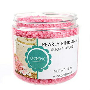 O'Creme ピンク 食用シュガーパール パン屋向けケーキデコレーション用品: クッキー、カップケーキ、アイシングトッピング、ベーキング用ビーズスプリンクル、認定済み、キャンディシュガーボールアクセント (4mm、8オンス) O'Creme Pink Edible Sugar Pearls