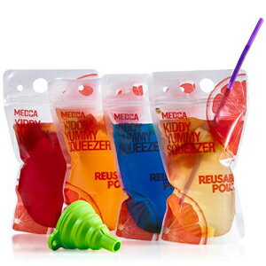 MEDca Reusable Drink Pouches - 100 Clear Drink Bags with 100 Straws - Double Zipper Reusable Smo..