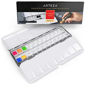 Arteza ̐ʃpbgʁAn[tp 24 s[XAʊG̋܂ޗspʃZbgƂĎgp Arteza Empty Watercolor Palette Tin, 24-Piece Half Pans, Use as a Travel Watercolor Set with Watercolor ts