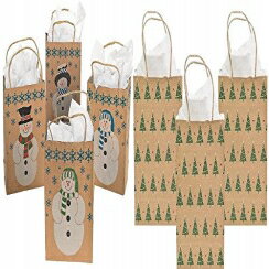 12ペーパークラフトクリスマスギフトバッグ-6-ミディアムスノーマンと6-クリスマスツリー 12 Paper Kraft Christmas Gift Bags - 6- Medium Snowman and 6- Christmas Tree