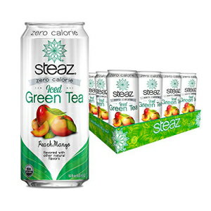 Steaz オーガニック ゼロカロリー アイス緑茶、ピーチ マンゴー、16 液量オンス (12 個パック) Steaz Organic Zero Calorie Iced Green Tea, Peach Mango, 16 FL OZ (Pack of 12)