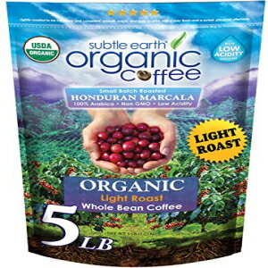 5LB サブトル アース オーガニック コーヒー - ライトロースト - 全豆 - オーガニック アラビカ コーヒー - (5 ポンド) バッグ 5LB Subtle Earth Organic Coffee - Light Roast - Whole Bean - Organic Arabica Coffee - (5 lb) Bag