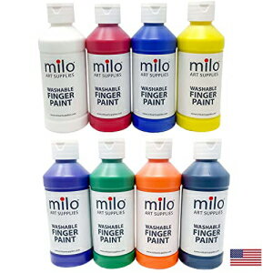 milo フィンガーペイント 8色セット | 8オンスのボトル ​​| 洗える、安全、無毒 | 米国製 | 子供、幼児、就学前用品用アート&クラフトペイント 子供用ペイントセット | 簡単に注いで絞れるボトル milo Finger t Set of 8 Colors | 8 oz Bot
