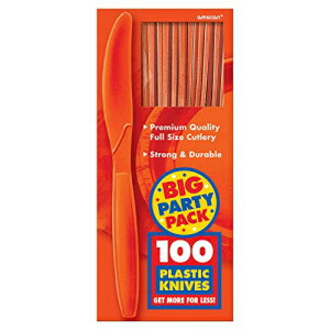 Amscan Big Party Pack Plastic Knives, Pack of 100, Orange Peel