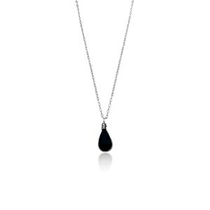 Dainty Obsidian Pendant Necklace - Black Teardrop Stone 18 Inch Sterling Silver Chain - Simple Modern Delicate Minimalist Handmade Jewelry Gift for Women by RUMI SUMAQ