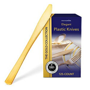 Stock Your Home 125 Disposable Heavy Duty Plastic Knives, Fancy Plastic Silverware Looks Like Real Cutlery - Utensils Perfect for Catering Events, Restaurants, Parties and Weddings (Gold)