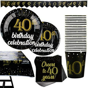 Scale Rank 102-Piece 40th-Birthday Party Supplies Set With Plates, Cups, Napkins, Banner, and Tablecloth, Serves 25. 40th Birthday Decorations For Women Or Men