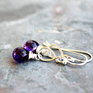 アメジストピアスパープルスターリングシルバーダングルジェムストーンブリオレットプチティアドロップス Aerides Designs Amethyst Earrings Purple Sterling Silver Dangle Gemstone Briolette Petite Teardrops