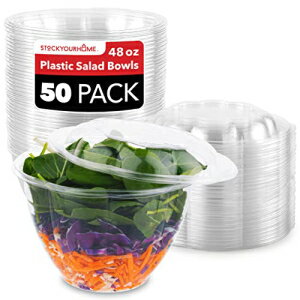 楽天GlomarketStock Your Home 48oz Clear Plastic Salad Bowls with Lids Disposable （50 Pack） Large Takeout Container with Snap on Lid for Fruit Salads, Quinoa, Lunch and Meal Prep, Acai Bowl, To-Go Party Containers