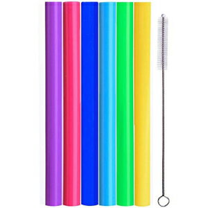 ALINK Reusable Boba Smoothie Straws, 10” Long Extra Wide Fat Silicone Straws for Drinking Bubble..