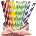 BOFA Eco Tableware Colorful Striped Paper Drinking Straws Disposable, Assorted 7 Colors Rainbow and White Striped Paper Straws for Christmas, Party Table Decoration, Cake Pop Sticks, Wedding, Festival Holidays