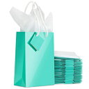 BLUE PANDA 20 Pack Small Teal Gift Bags with Handles, Tag, and Tissue Paper Sheets for Baby Shower, Valentines, Birthday, Wedding, Anniversary Party Favors and Goodies, 7.9x5.5x2.5 in