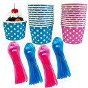 Outside the Box Papers Gender Reveal Ice Cream Party Kit - 12 Ounce Pink and Blue Dessert Treat Cups - Heavyweight Plastic Spoons - 24 each Cups and Spoons