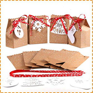 OurWarm 24 NX}XMtgobO lߍ킹Ntg̍DӃobO zf[Mtg^Ot NX}Xp[eB[pip 5 x 3 x 7C` NX}XObYobO OurWarm 24pcs Christmas Gift Bags Assortment Kraft Paper Favor Bags with H