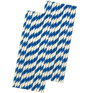ストライプ ペーパー ストロー - ネイビー ブルー ホワイト - 7.75 インチ - 50 個パック - 箱なし Papers ブランド Striped Paper Straws - Navy Blue White - 7.75 Inches - Pack of 50- Outside the Box Papers Brand