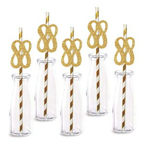 88Фλ楹ȥ24ѥåΥꥢ르ɥååȥֹϥåԡ88ǯѡƥȥ MAGJUCHE 88th Birthday Paper Straw Decor, 24-Pack Real Gold Glitter Cut-Out Numbers Happy 88 Years Party Decorative Str